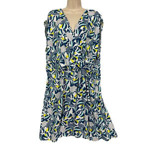 Lands End Dress Womens 3X Blue Fish Nautical Print Faux Wrap Surplice Midi Beach